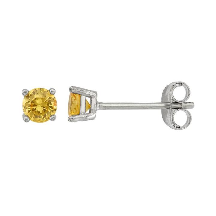 Junior Jewels Kids' Sterling Silver Cubic Zirconia Birthstone Stud Earrings, Girl's, Orange