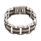 Stainless Steel And Black And Orange Rubber Bracelet - Men, Size: 8.5, Multicolor