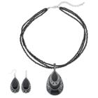 Multistrand Seed Bead Teardrop Pendant Necklace & Earring Set, Women's, Black