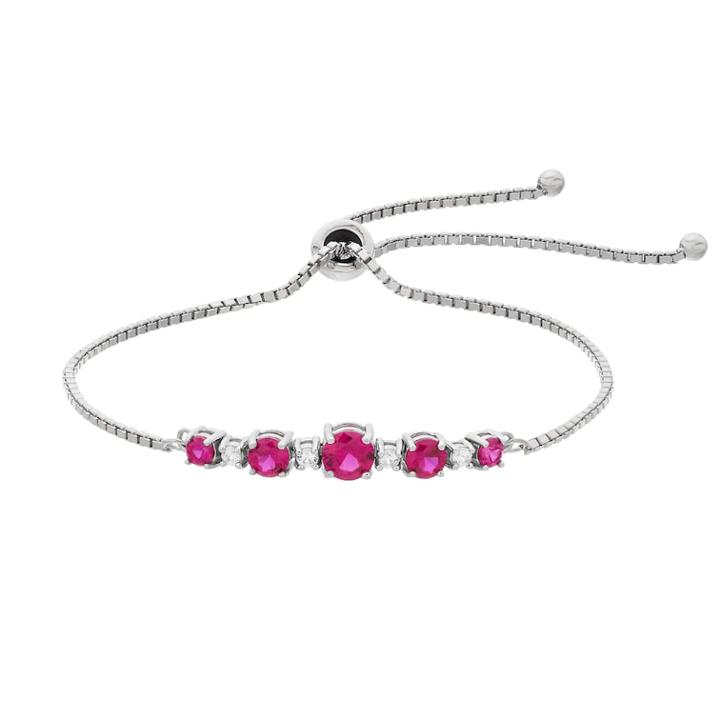 Sterling Silver Lab-created Ruby 5-stone Bolo Bracelet, Women's, Red