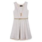 Girls 7-16 Iz Amy Byer Belted Sparkly Silver Dress With Necklace, Size: 10