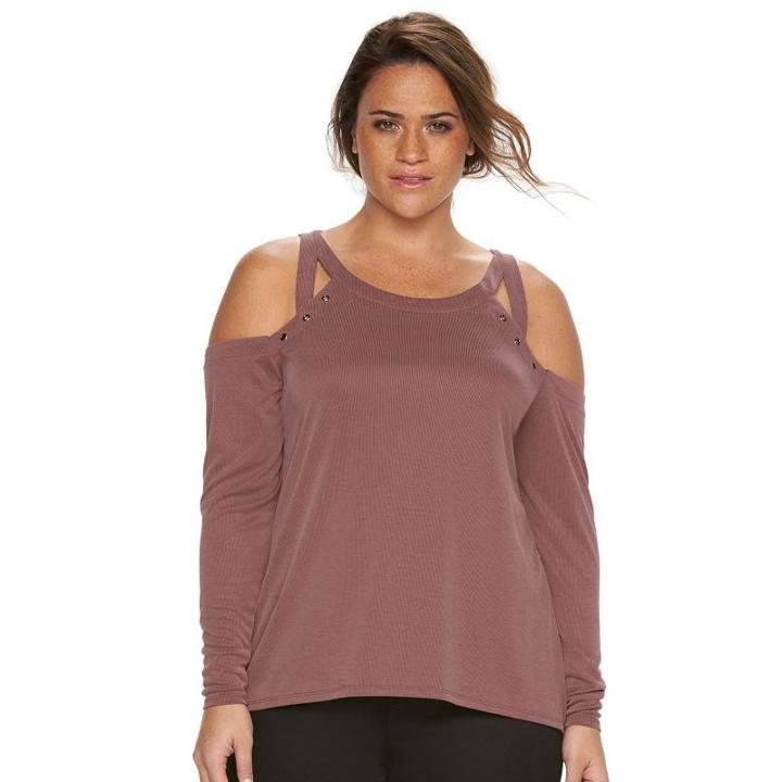 Plus Size Rock & Republic&reg; Grommet Cold-shoulder Top, Women's, Size: 2xl, Purple