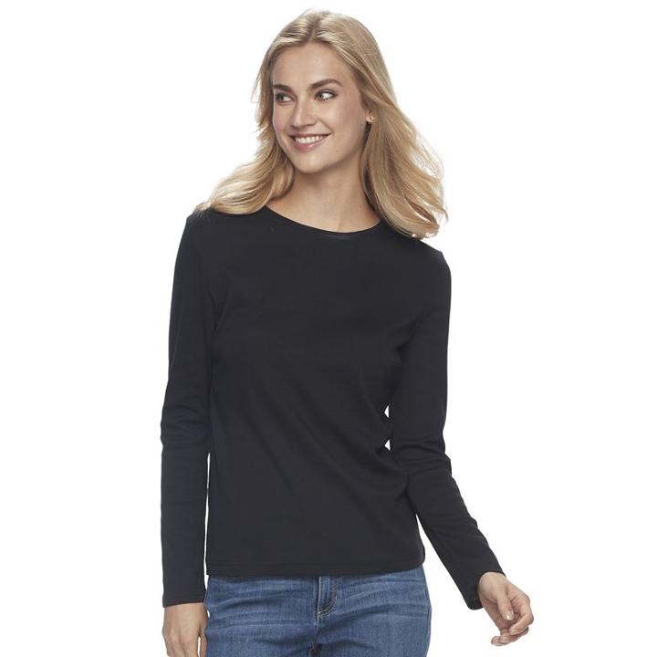 Women's Croft & Barrow&reg; Crewneck Tee, Size: Small, Black