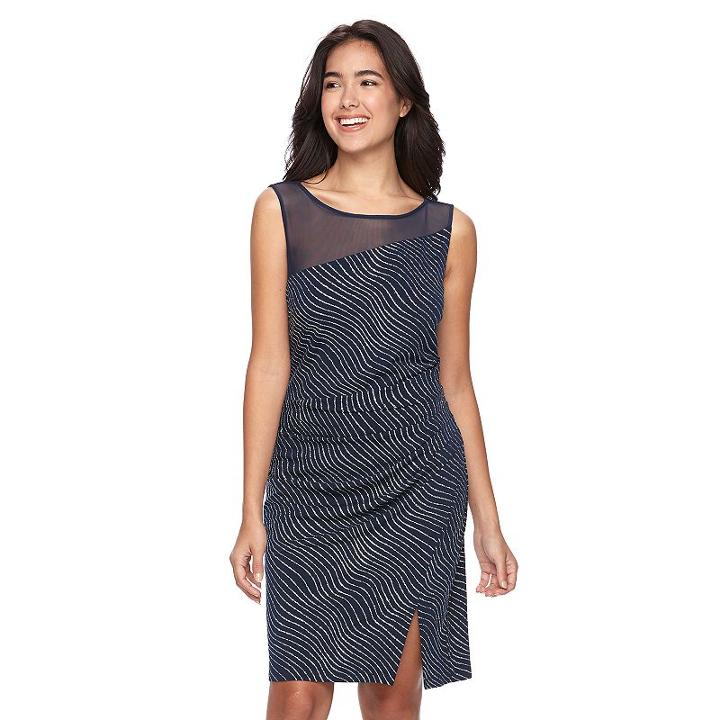Women's Scarlett Ruched Glitter Sheath Dress, Size: 12, Blue (navy)