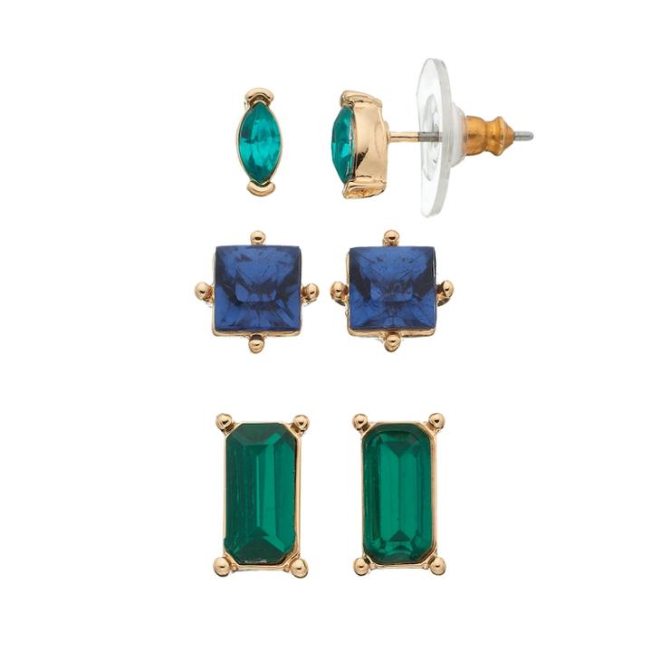 Chaps Marquise, Rectangle & Square Nickel Free Stud Earring Set, Women's, Brt Blue