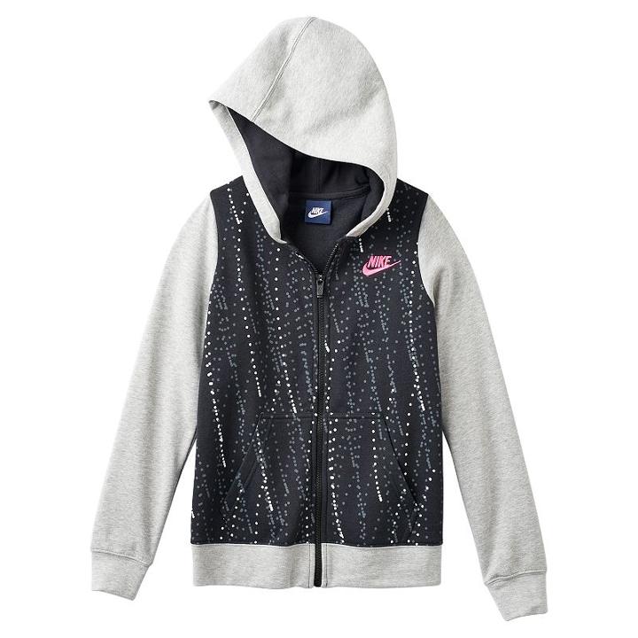 Girls 7-16 Nike Polka Dot Graphic Zip-up Hoodie, Girl's, Size: Medium, Grey (charcoal)