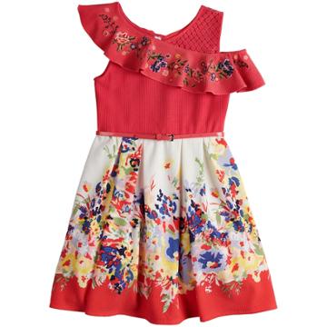 Girls 7-16 Beautees One Shoulder Ruffle Belted Skater Dress, Size: 12, Lt Orange