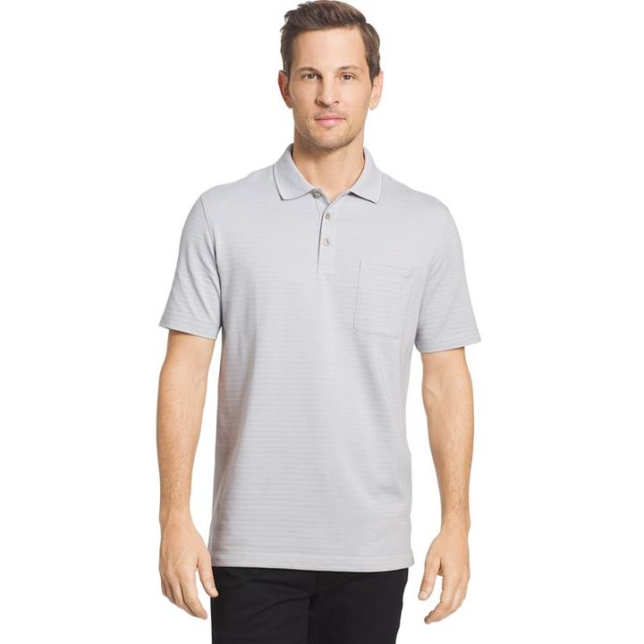 Van Heusen, Men's Flex Stretch Striped Jacquard Polo, Size: Large, Light Grey