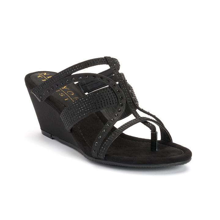 New York Transit Brightest Move Women's Wedge Sandals, Size: 7 Wide, Black