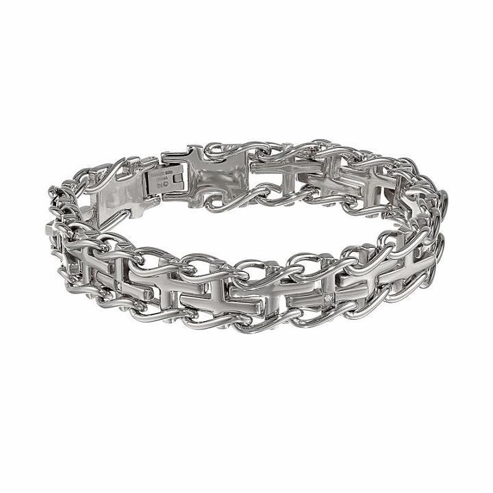 Lynx Stainless Steel Diamond Accent Sideways Cross Railroad Bracelet - Men, Size: 8.5, Grey