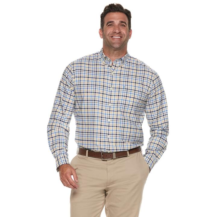 Big & Tall Izod Newport Classic-fit Plaid Oxford Button-down Shirt, Men's, Size: L Tall, Blue (navy)