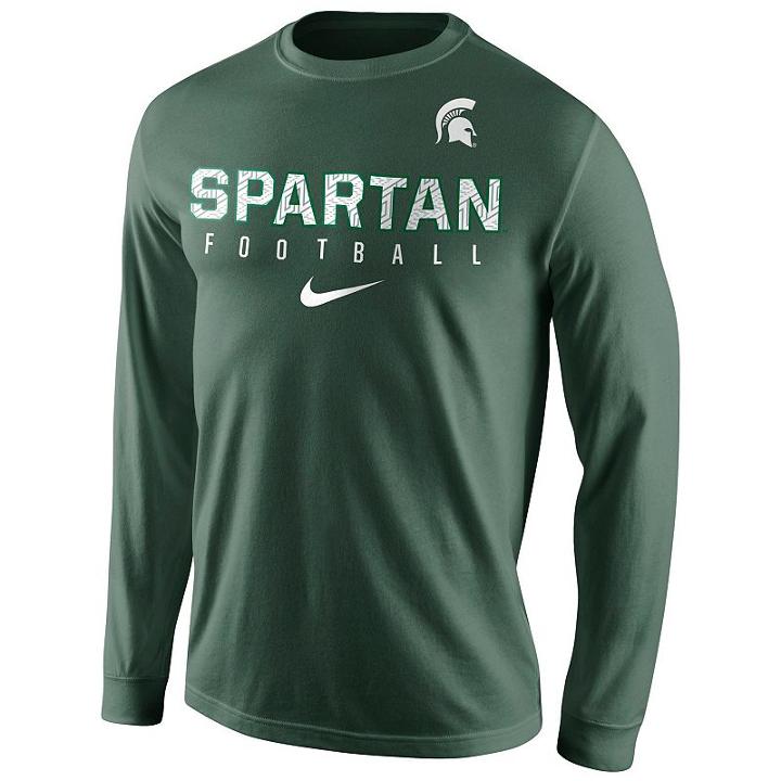 Men's Nike Michigan State Spartans Football Practice Long-sleeve Tee, Size: Small, Green