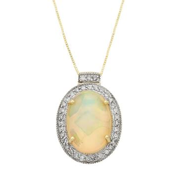 The Regal Collection 14k Gold Opal & 1/4 Carat T.w. Diamond Halo Pendant, Women's, Size: 18, White