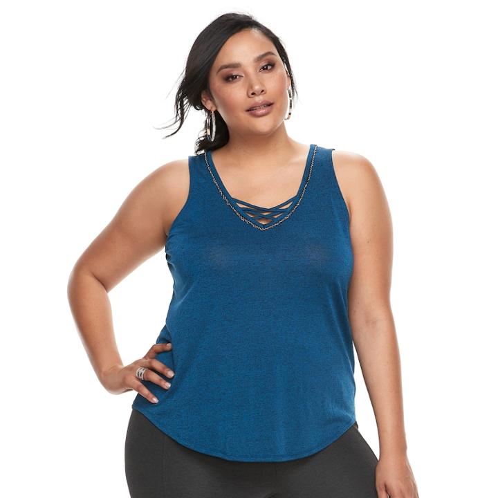 Plus Size Jennifer Lopez Strappy V-neck Tank, Women's, Size: 2xl, Dark Blue