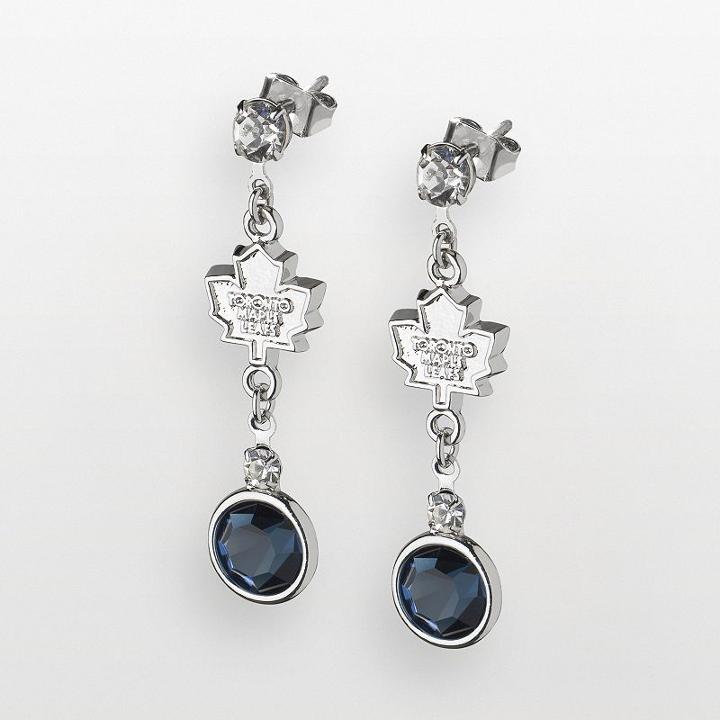 Logoart Toronto Maple Leafs Silver Tone Crystal Logo Linear Drop Earrings, Women's, Blue