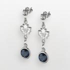 Logoart Toronto Maple Leafs Silver Tone Crystal Logo Linear Drop Earrings, Women's, Blue