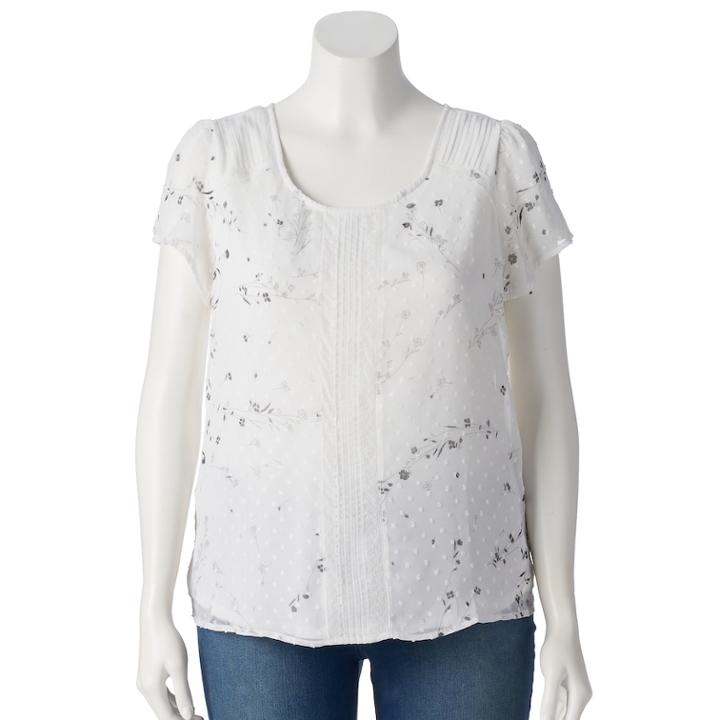 Plus Size Lc Lauren Conrad Textured Dot Top, Women's, Size: 2xl, Natural