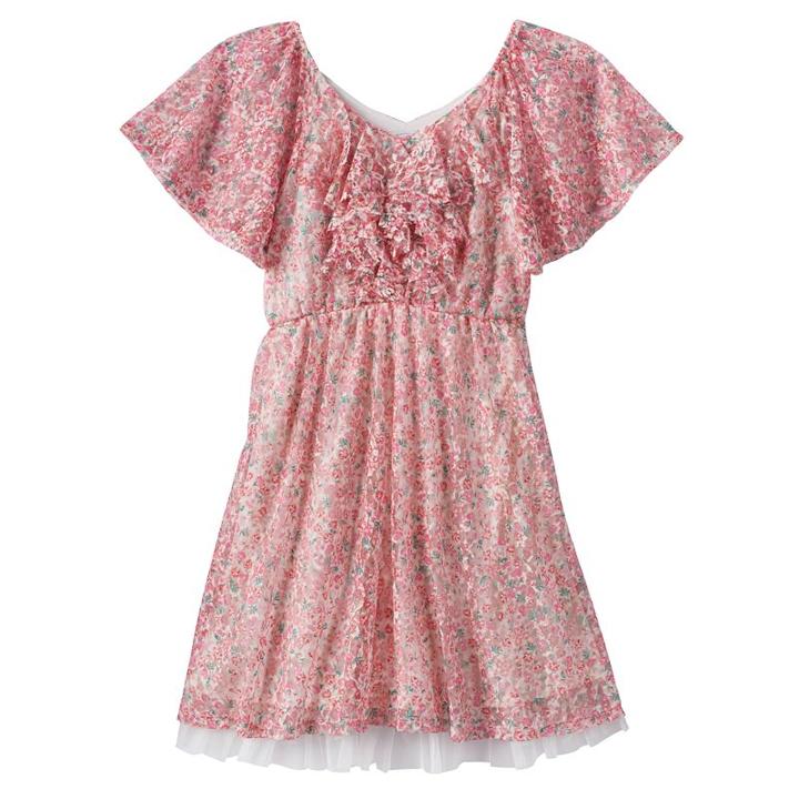 Disney D-signed Beauty And The Beast Girls 7-16 Floral Flutter Sleeve Dress, Girl's, Size: Large, Ovrfl Oth