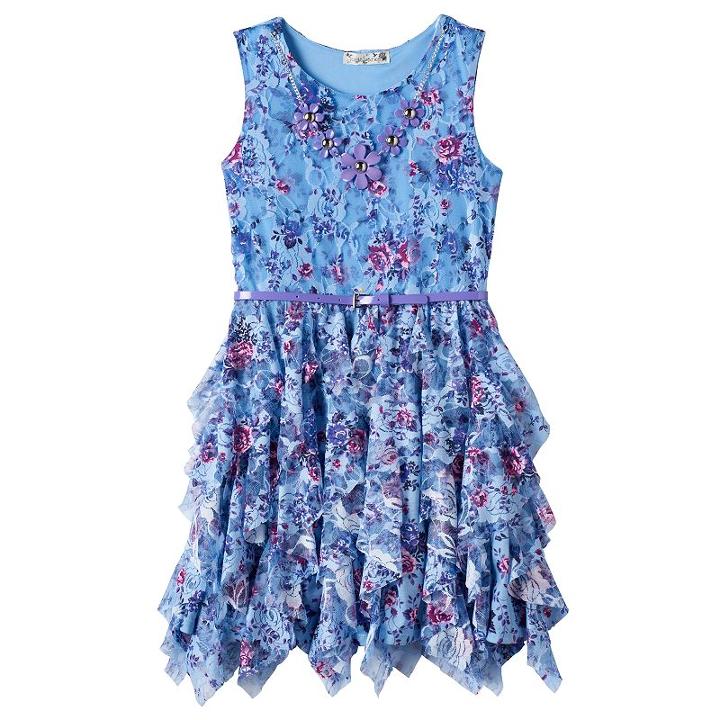 Girls 7-16 Knitworks Floral Chiffon Corkscrew Skirt Dress With Belt & Necklace, Girl's, Size: 16, Purple Oth