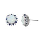 Sterling Silver Lab-created Opal Halo Stud Earrings, Women's, White