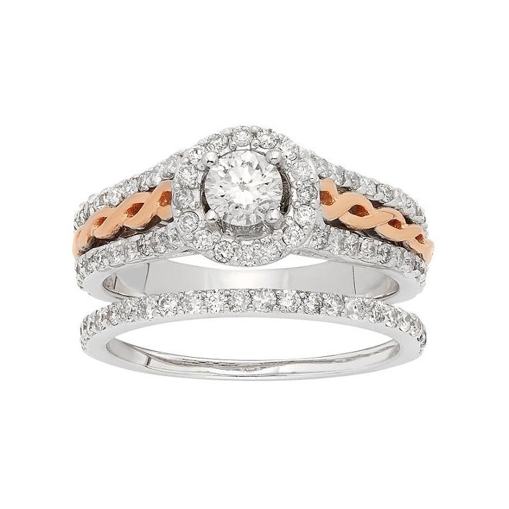 14k White Gold 1 Carat T.w. Igl Certified Diamond Halo Engagement Ring Set, Women's, Size: 8