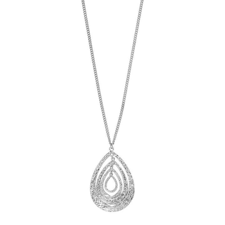 Long Hammered Teardrop Pendant Necklace, Women's, Silver
