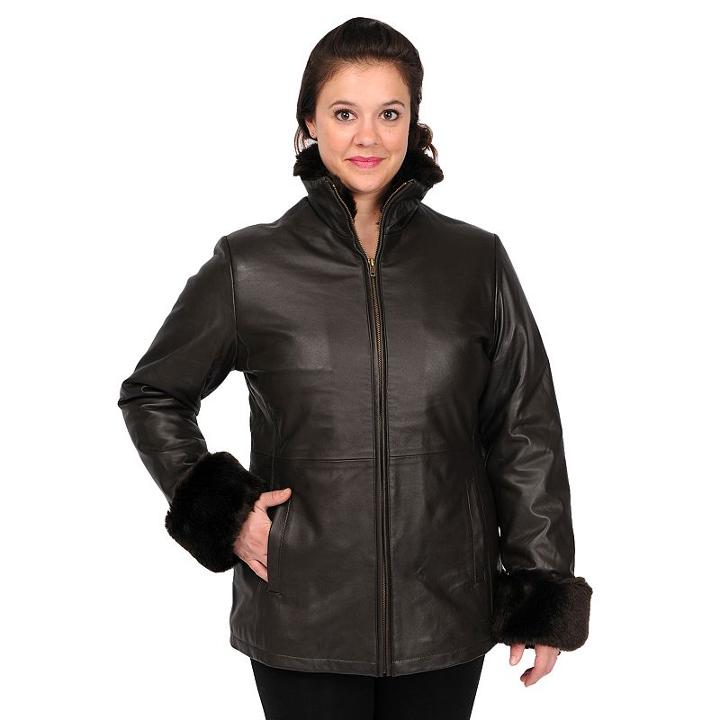 Women's Excelled Cuffed Leather Scuba Jacket, Size: Medium, Brown