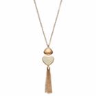 Brown Triangular Tassel Pendant Necklace, Women's, Lt Beige