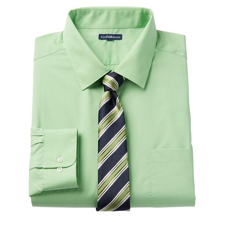Big & Tall Croft & Barrow&reg; Classic-fit Striped Dress Shirt And Patterned Tie Boxed Set, Men's, Size: 19 34/5b, Brt Green
