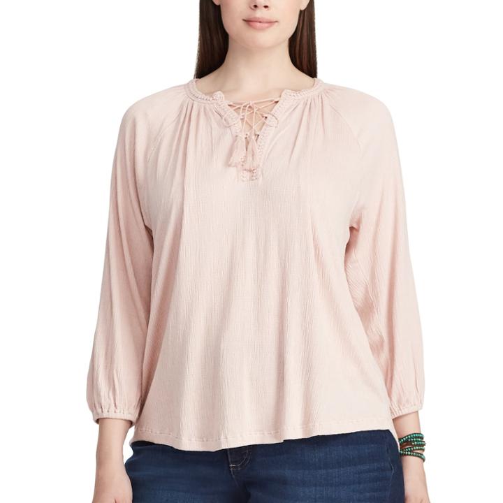 Plus Size Chaps Crinkled Crepe Peasant Top, Women's, Size: 2xl, Pink