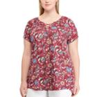 Plus Size Chaps Print Lace-up Top, Women's, Size: 3xl, Purple