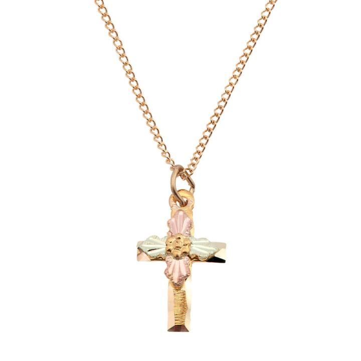 Black Hills Gold Tri Tone Flower Cross Pendant Necklace, Women's, Size: 13
