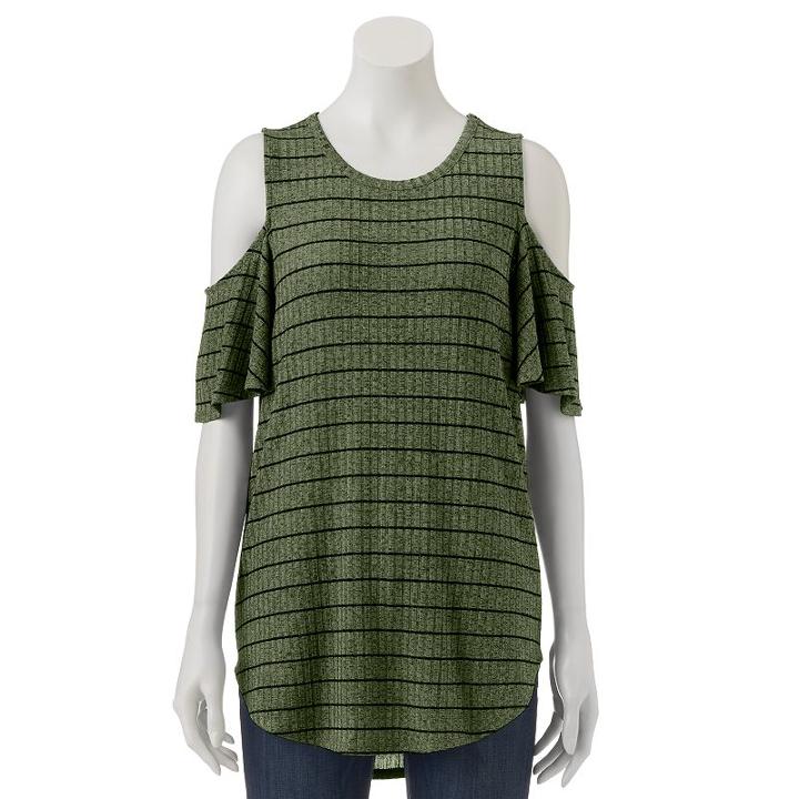 Women's Apt. 9&reg; Ribbed Cold-shoulder Top, Size: Large, Green