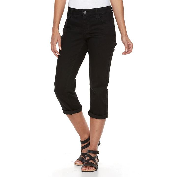 Women's Croft & Barrow&reg; Cuffed Capri Jeans, Size: 14, Black