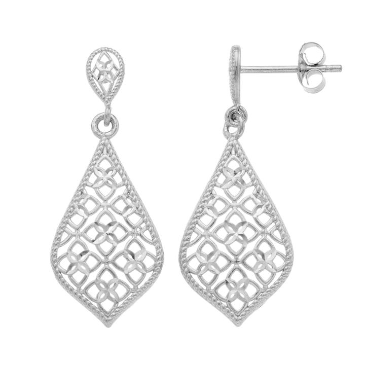 Forever 14k White Gold Openwork Teardrop Earrings, Women's