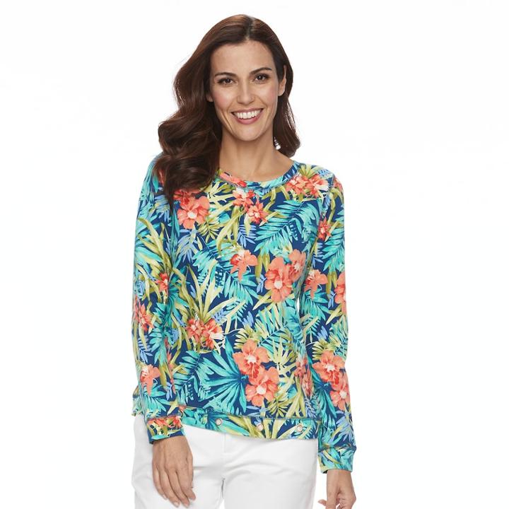Women's Caribbean Joe Tropical Grommet Hem Top, Size: Small, Blue