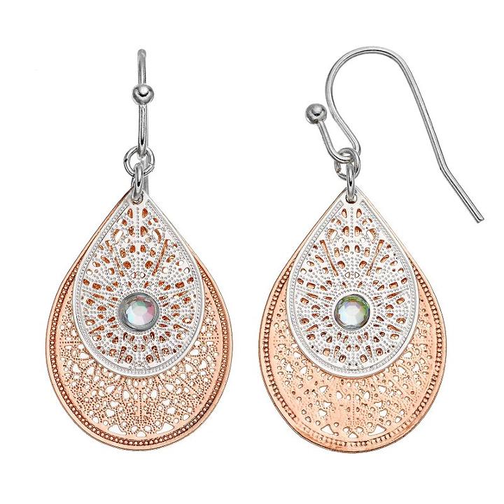 Lc Lauren Conrad Two-tone Filigree Double Teardrop Earrings, Women's, Multicolor