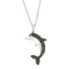 Sterling Silver 1/4 Carat T.w. & White Diamond Dolphin Pendant Necklace, Women's, Size: 18