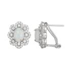 Sterling Silver Lab-created Opal & White Sapphire Flower Stud Earrings, Women's