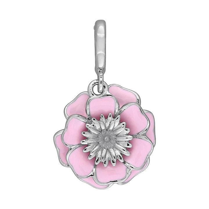 Laura Ashley Botanical Collection Sterling Silver Layered Pink Flower Charm, Women's, Grey