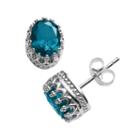 Tiara Sterling Silver Lab-created Sapphire Oval Crown Stud Earrings, Women's, Blue