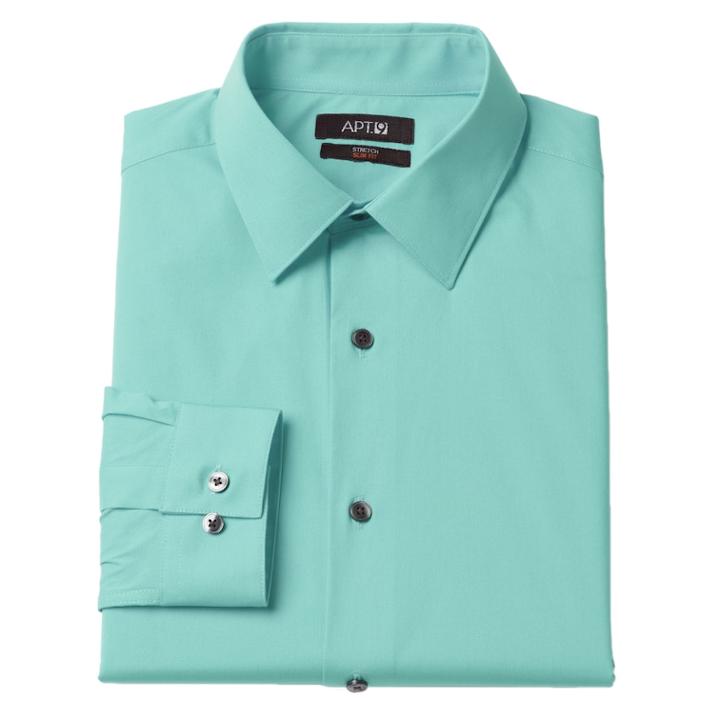 Big & Tall Men's Apt. 9&reg; Slim Tall Stretch Spread-collar Dress Shirt, Size: 18.5 36/7t, Turquoise/blue (turq/aqua)