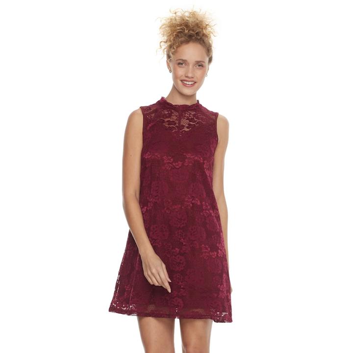 Juniors' Liberty Love Mockneck Lace Shift Dress, Teens, Size: Medium, Red Overfl