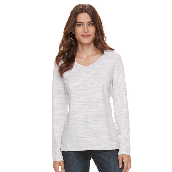 Women's Croft & Barrow&reg; Classic Long Sleeve V-neck Tee, Size: Large, Med Purple