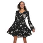 Juniors' American Rag Floral Bell Sleeve Swing Dress, Teens, Size: Xs, Black