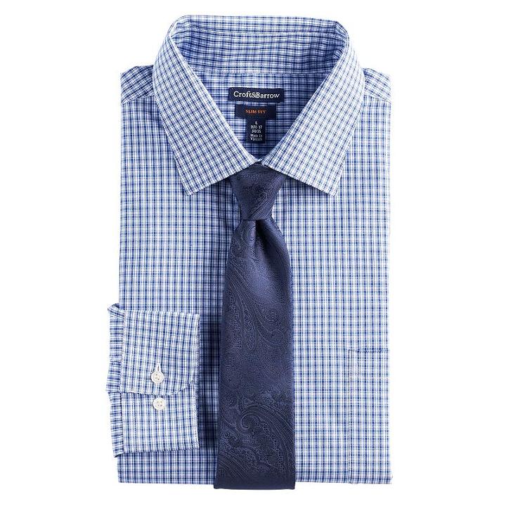 Men's Croft & Barrow&reg; Slim-fit Stretch-collar Dress Shirt And Patterned Tie, Size: M-34/35, Blue