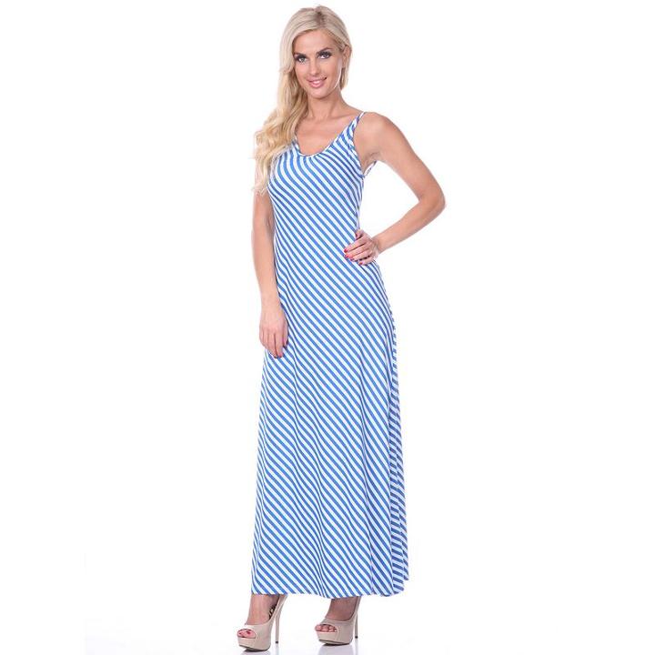 Women's White Mark Striped Maxi Dress, Size: L/xl, Blue
