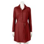 Women's Double Click Solid Shirtdress, Size: Medium, Dark Red