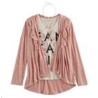 Girls 7-16 Self Esteem Ruffled Cardigan & Foil Graphic Tank Top With Necklace, Size: Small, Pink