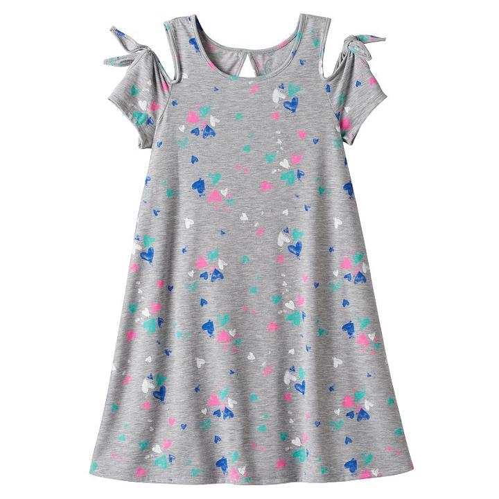 Girls 7-16 & Plus Size So&reg; Patterned Cold Shoulder Swing Dress, Girl's, Size: Xl/14, Med Grey
